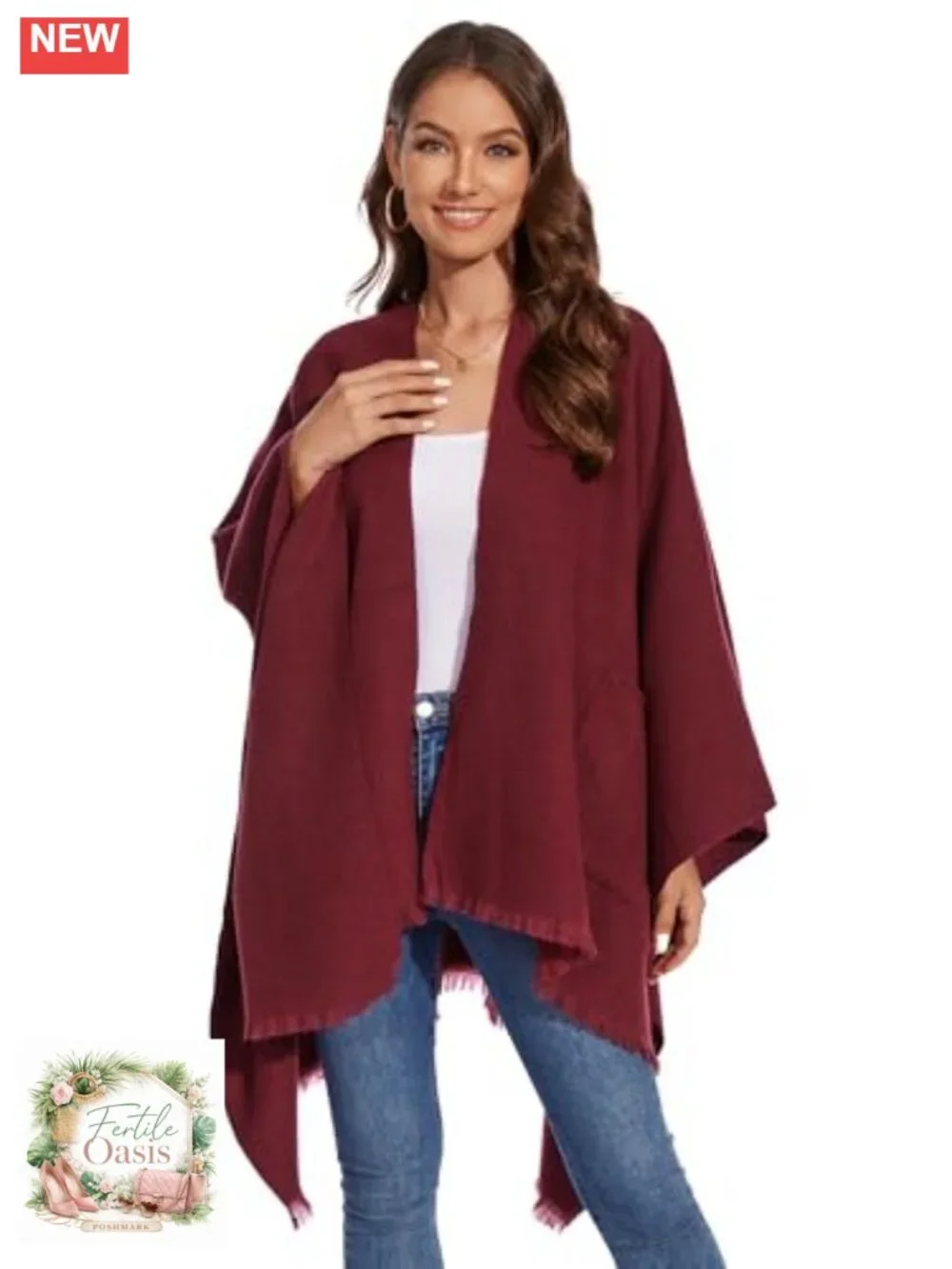 Women's Knitted Cape Poncho Shawl Wrap Open Front with Pockets Fleece Warm